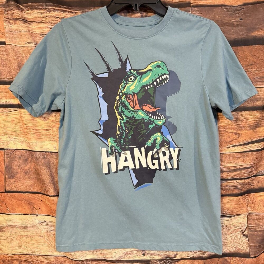 Wonder Nation Boys "Hangry" T-Rex T-Shirt Blue Dinosaur Graphic Tee  XL